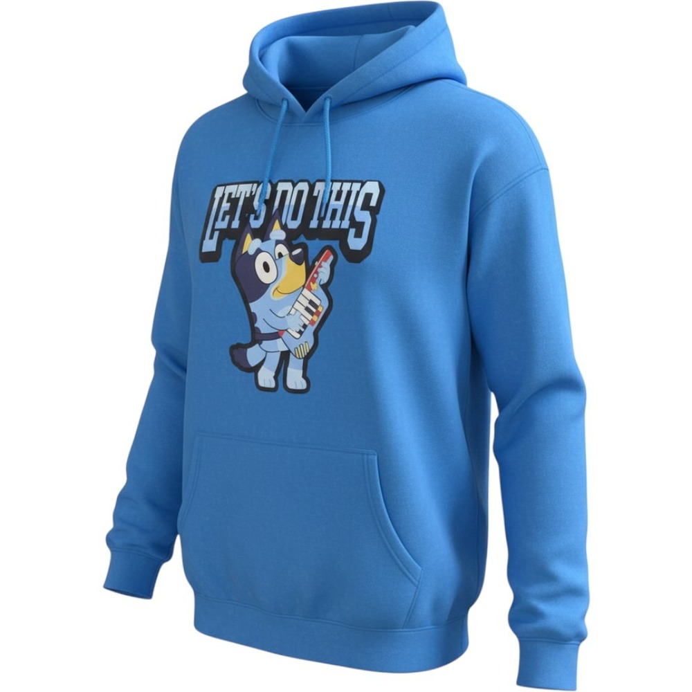 Bluey Lets Do This Graphic Hoodie Blue Acid Wash Rock Band Guitar Medium Unisex